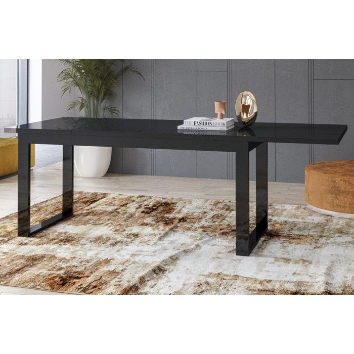 Ensemble de 6 meubles de salon collection ZANTE. Couleur noir brillant pailleté.