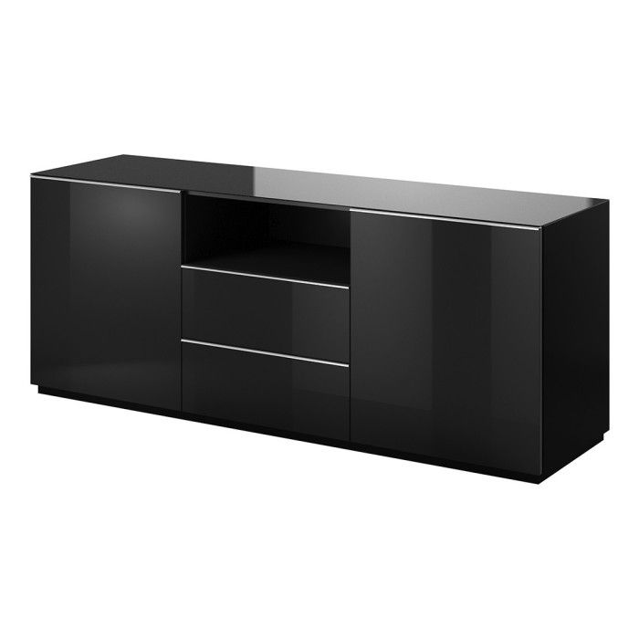Ensemble de 6 meubles de salon collection ZANTE. Couleur noir brillant pailleté.