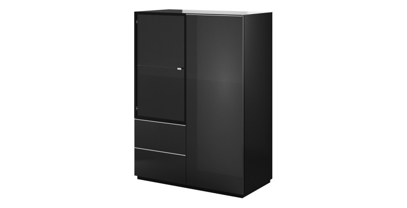 Ensemble de 5 meubles de salon collection ZANTE. Couleur noir brillant pailleté.