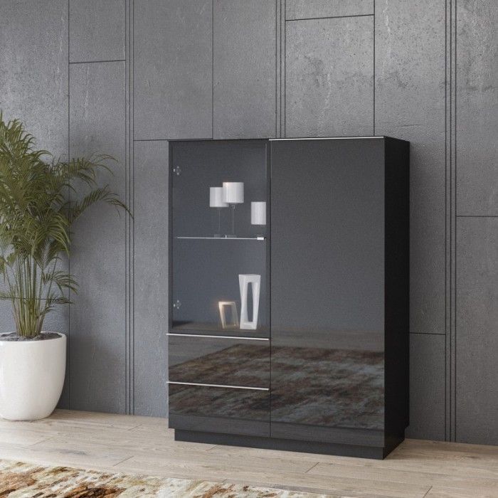 Ensemble de 5 meubles de salon collection ZANTE. Couleur noir brillant pailleté.