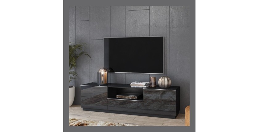 Ensemble de 5 meubles de salon collection ZANTE. Couleur noir brillant pailleté.