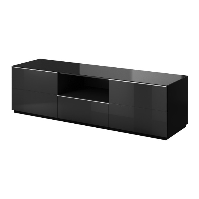 Ensemble de 5 meubles de salon collection ZANTE. Couleur noir brillant pailleté.