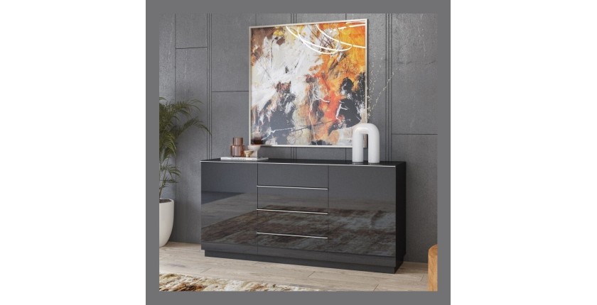 Ensemble de 5 meubles de salon collection ZANTE. Couleur noir brillant pailleté.