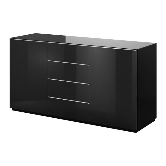 Ensemble de 5 meubles de salon collection ZANTE. Couleur noir brillant pailleté.