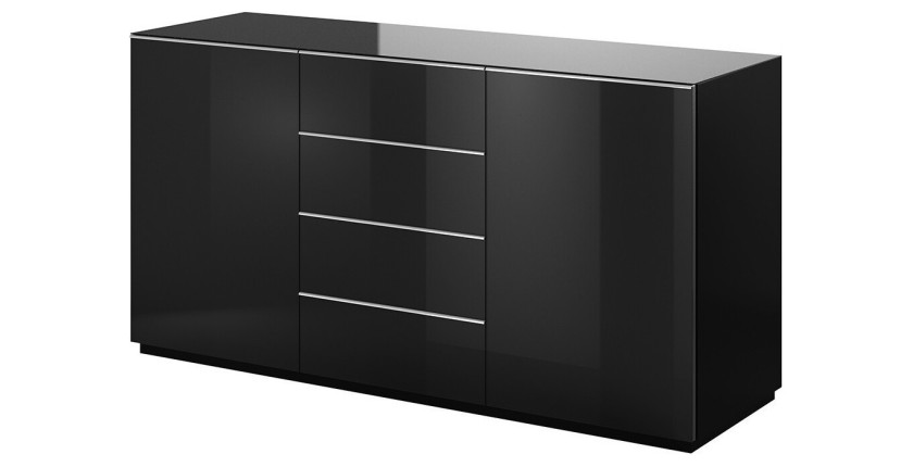 Ensemble de 5 meubles de salon collection ZANTE. Couleur noir brillant pailleté.