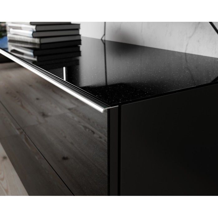 Ensemble de 5 meubles de salon collection ZANTE. Couleur noir brillant pailleté.