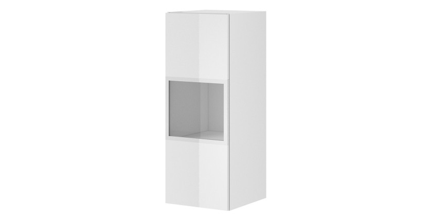 Vitrine suspendue, 1 porte vitrée avec LED intégrée collection ZANTE. Coloris blanc brillant.