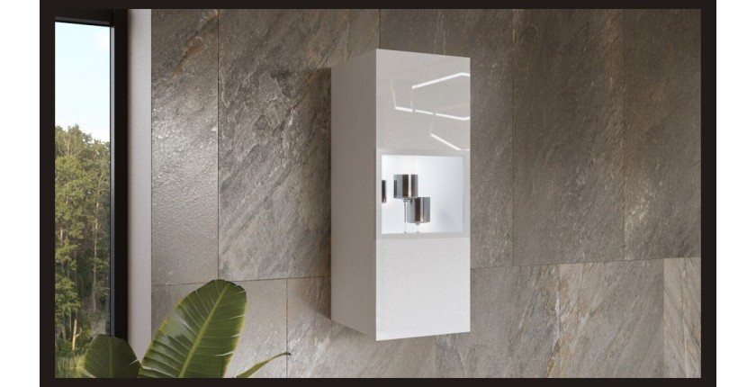 Vitrine suspendue, 1 porte vitrée avec LED intégrée collection ZANTE. Coloris blanc brillant.