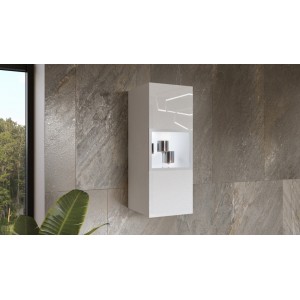 Vitrine suspendue, 1 porte vitrée avec LED intégrée collection ZANTE. Coloris blanc brillant.