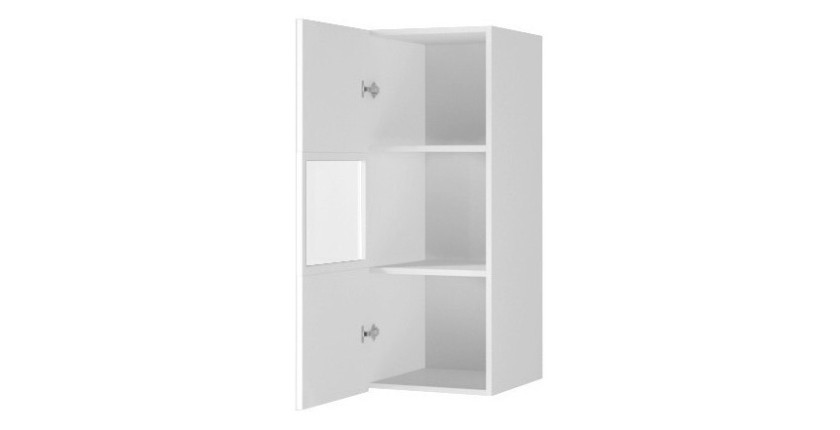Vitrine suspendue, 1 porte vitrée avec LED intégrée collection ZANTE. Coloris blanc brillant.