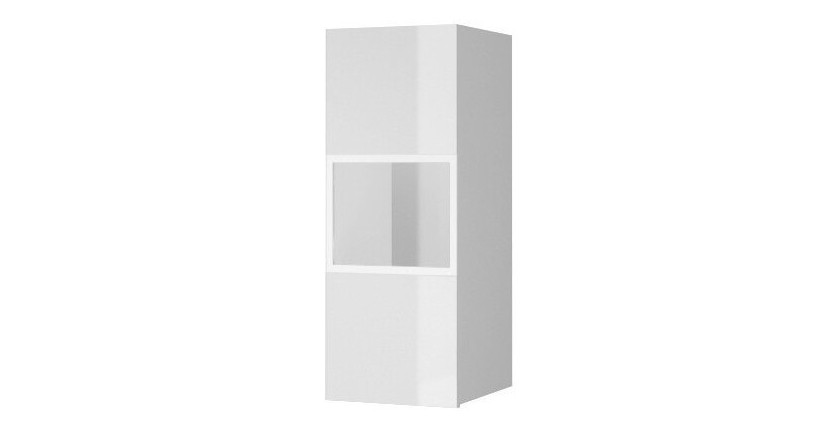 Vitrine suspendue, 1 porte vitrée avec LED intégrée collection ZANTE. Coloris blanc brillant.