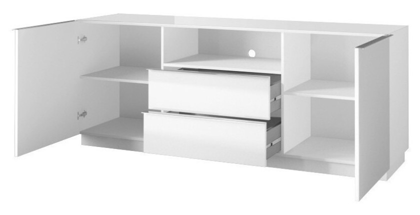 Buffet 180cm 2 portes et 2 tiroirs collection ZANTE. Coloris blanc brillant. LED incluses