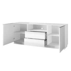 Buffet 180cm 2 portes et 2 tiroirs collection ZANTE. Coloris blanc brillant. LED incluses