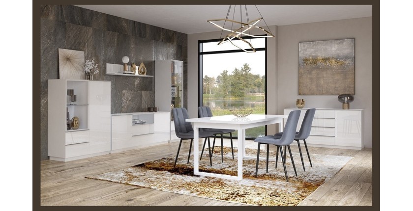 Buffet 180cm 2 portes et 2 tiroirs collection ZANTE. Coloris blanc brillant. LED incluses