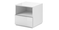 Petit Meuble TV ou meuble d'appoint 50cm collection ZANTE avec 1 tiroir et une niche avec LED. Couleur blanc brillant.