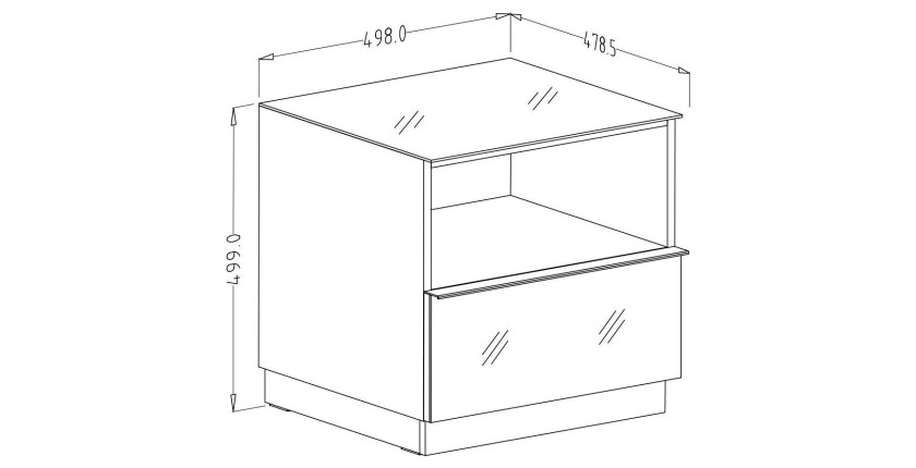 Petit Meuble TV ou meuble d'appoint 50cm collection ZANTE avec 1 tiroir et une niche avec LED. Couleur blanc brillant.