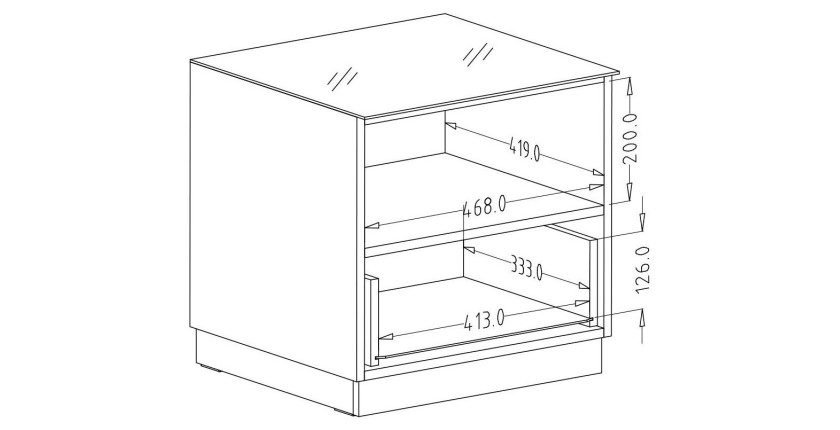 Petit Meuble TV ou meuble d'appoint 50cm collection ZANTE avec 1 tiroir et une niche avec LED. Couleur blanc brillant.