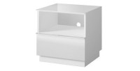 Petit Meuble TV ou meuble d'appoint 50cm collection ZANTE avec 1 tiroir et une niche avec LED. Couleur blanc brillant.