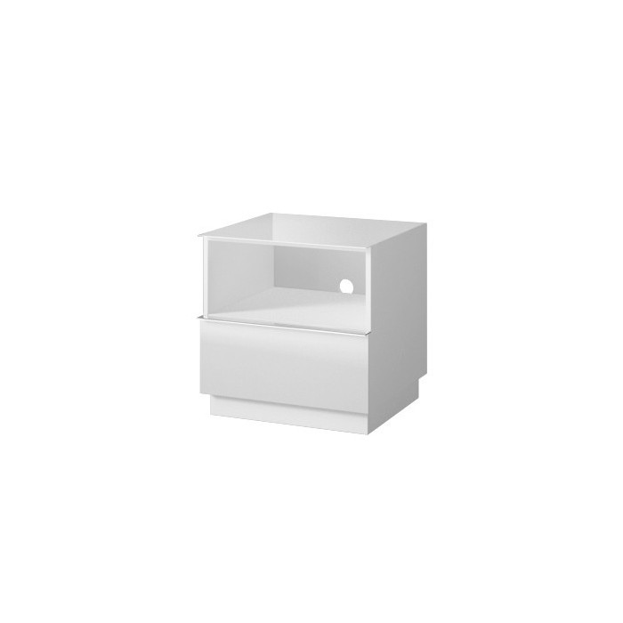 Petit Meuble TV ou meuble d'appoint 50cm collection ZANTE avec 1 tiroir et une niche avec LED. Couleur blanc brillant.