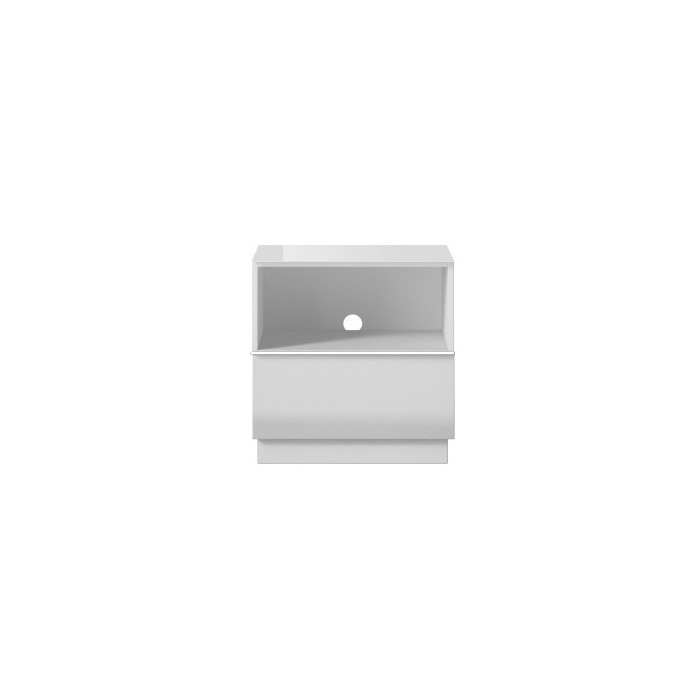 Petit Meuble TV ou meuble d'appoint 50cm collection ZANTE avec 1 tiroir et une niche avec LED. Couleur blanc brillant.
