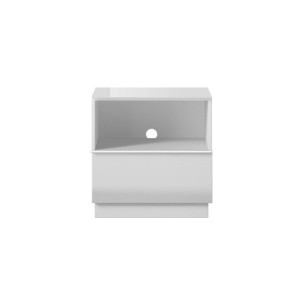 Petit Meuble TV ou meuble d'appoint 50cm collection ZANTE avec 1 tiroir et une niche avec LED. Couleur blanc brillant.