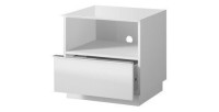 Petit Meuble TV ou meuble d'appoint 50cm collection ZANTE avec 1 tiroir et une niche avec LED. Couleur blanc brillant.