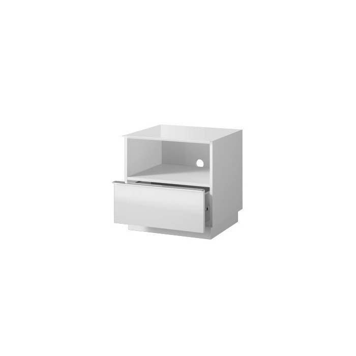 Petit Meuble TV ou meuble d'appoint 50cm collection ZANTE avec 1 tiroir et une niche avec LED. Couleur blanc brillant.