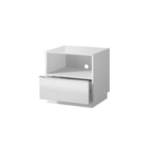 Petit Meuble TV ou meuble d'appoint 50cm collection ZANTE avec 1 tiroir et une niche avec LED. Couleur blanc brillant.