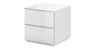 Petit Meuble TV ou meuble d'appoint 50cm collection ZANTE avec 2 tiroirs. Couleur blanc brillant.