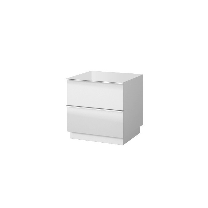 Petit Meuble TV ou meuble d'appoint 50cm collection ZANTE avec 2 tiroirs. Couleur blanc brillant.