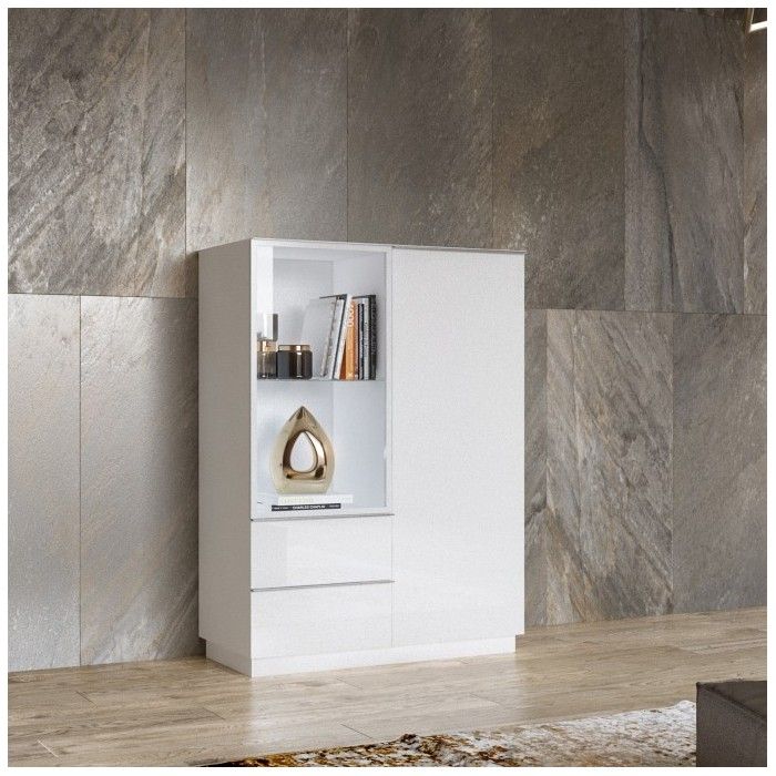 Buffet haut collection ZANTE. LED intégrées. Coloris blanc brillant.