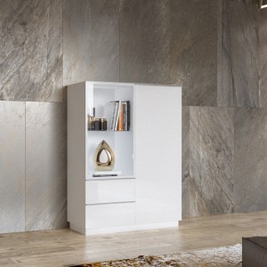 Buffet haut collection ZANTE. LED intégrées. Coloris blanc brillant.