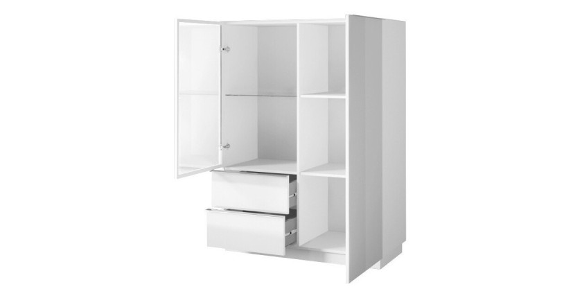 Buffet haut collection ZANTE. LED intégrées. Coloris blanc brillant.