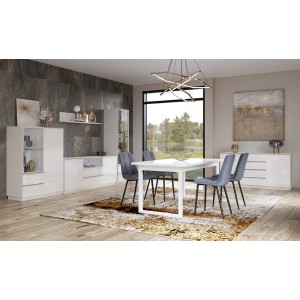 Table extensible 10 personnes pour salle à manger Collection ZANTE. Coloris blanc brillant.