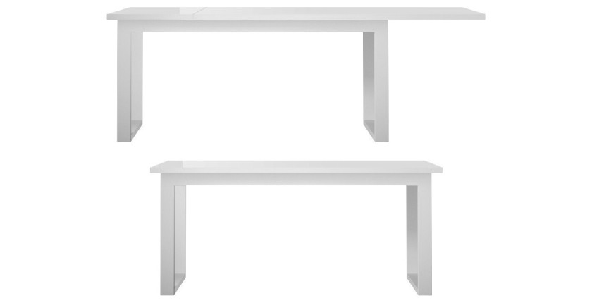 Table extensible 10 personnes pour salle à manger Collection ZANTE. Coloris blanc brillant.