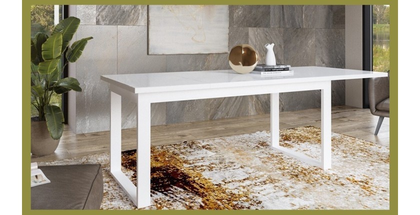 Table extensible 10 personnes pour salle à manger Collection ZANTE. Coloris blanc brillant.