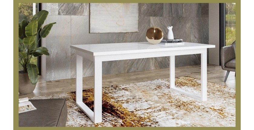 Table extensible 10 personnes pour salle à manger Collection ZANTE. Coloris blanc brillant.