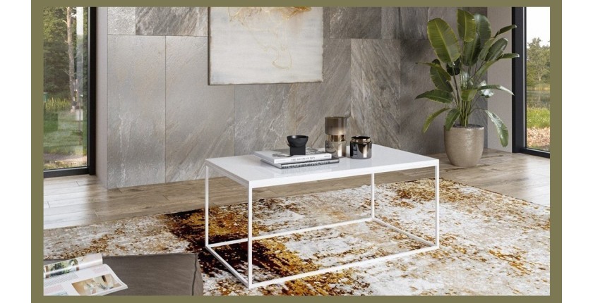 Table basse design collection ZANTE. Couleur blanc brillant.