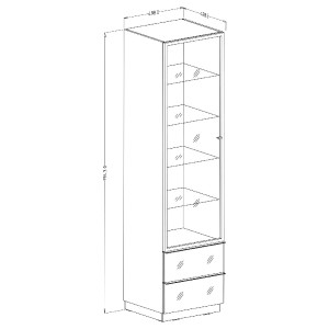 Vitrine haute, 1 porte vitrée et 2 tiroirs collection ZANTE avec LED intégrées. Coloris noir et gris brillant.