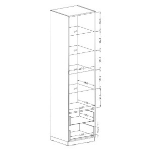 Vitrine haute, 1 porte vitrée et 2 tiroirs collection ZANTE avec LED intégrées. Coloris noir et gris brillant.
