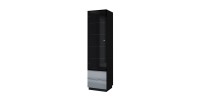 Vitrine haute, 1 porte vitrée et 2 tiroirs collection ZANTE avec LED intégrées. Coloris noir et gris brillant.