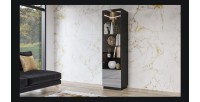 Vitrine haute, 1 porte vitrée et 2 tiroirs collection ZANTE avec LED intégrées. Coloris noir et gris brillant.
