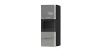 Vitrine suspendue, 1 porte vitrée avec LED intégrée collection ZANTE. Coloris noir et gris brillant.