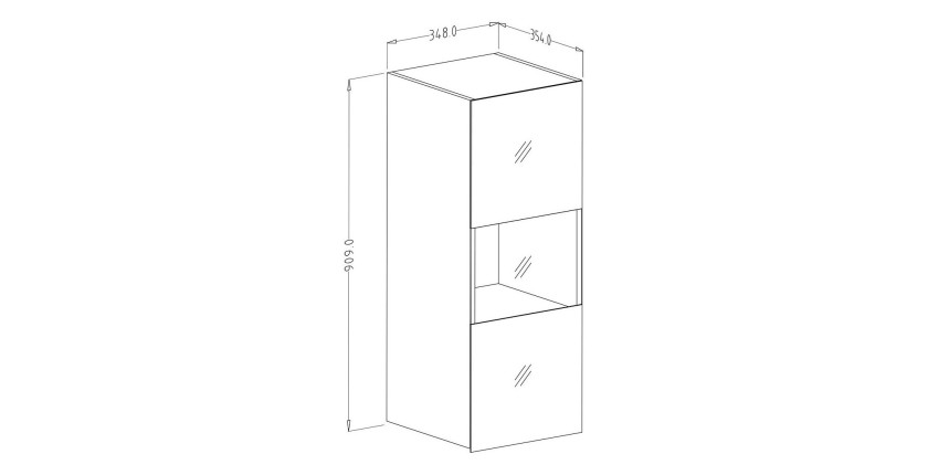 Vitrine suspendue, 1 porte vitrée avec LED intégrée collection ZANTE. Coloris noir et gris brillant.