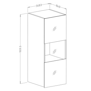 Vitrine suspendue, 1 porte vitrée avec LED intégrée collection ZANTE. Coloris noir et gris brillant.
