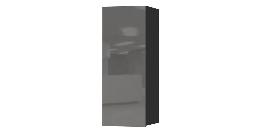Vitrine suspendue 1 porte collection ZANTE. Coloris noir et gris brillant.