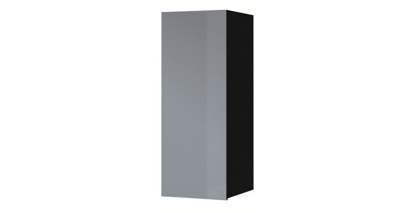 Vitrine suspendue 1 porte collection ZANTE. Coloris noir et gris brillant.