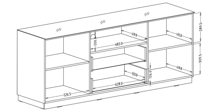 Buffet 180cm 2 portes et 2 tiroirs collection ZANTE. Coloris noir et gris brillant. LED incluses