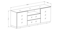 Buffet 180cm 2 portes et 2 tiroirs collection ZANTE. Coloris noir et gris brillant. LED incluses