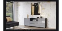 Buffet 180cm 2 portes et 2 tiroirs collection ZANTE. Coloris noir et gris brillant. LED incluses